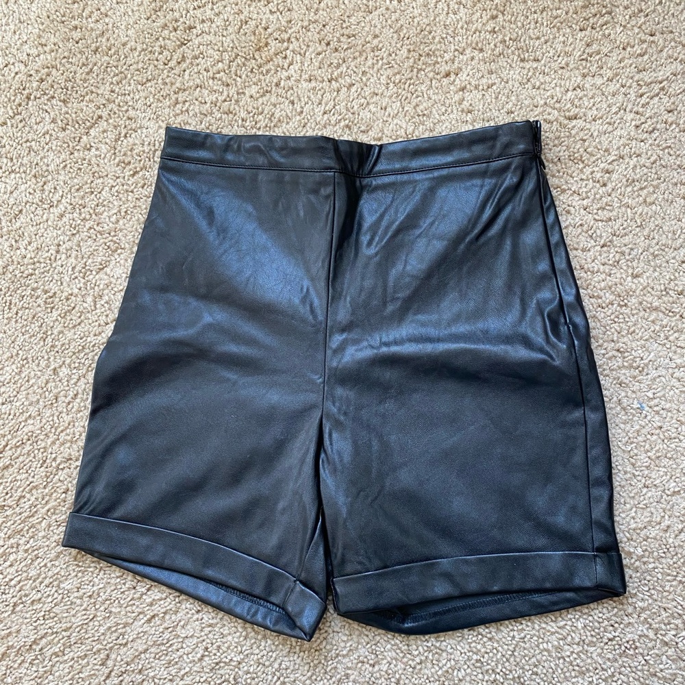 Black Faux Leather High Waisted Shorts
